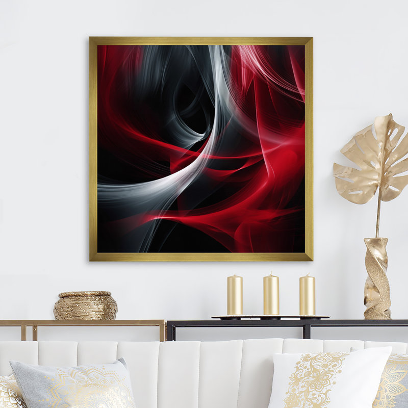 Abstrait contemplatif rouge et noir - art abstrait de vagues modernes, Impression encadrée, H 36 po x l 36 po, Doré