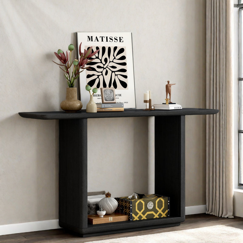 Minimalist Console Table With Curved Corners And U-base Design, Black