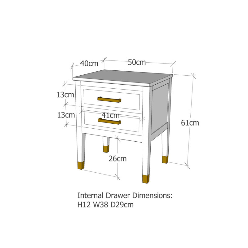 Cormac 50cm W Bedside Table, White