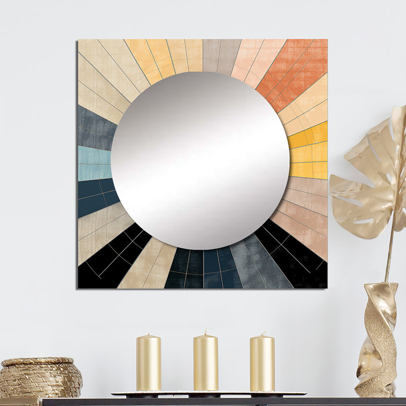 Mid-Century New Balance Abstract Geometrics III - Midcentury Square Mirror Wall Decor For Bedroom, 23" x 23"