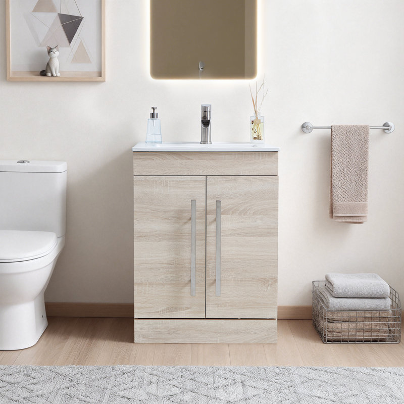 Meuble-lavabo simple autoportant 24 portes 2 portes 24 po Modern, Naturel, Argent argent