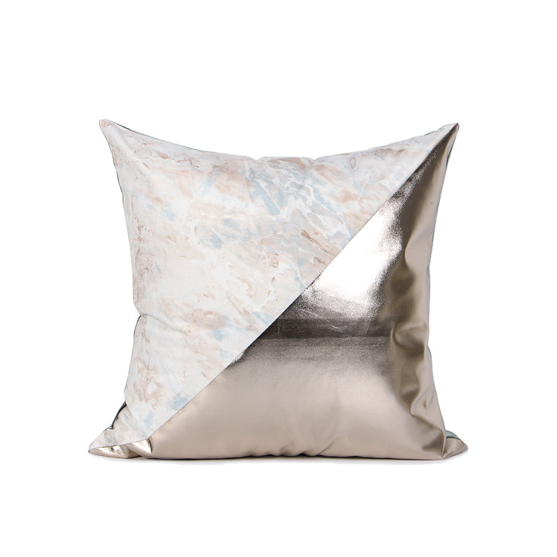  Two Color Square Pillow Cover, Green/Pink/Light Gold, Down/Feather