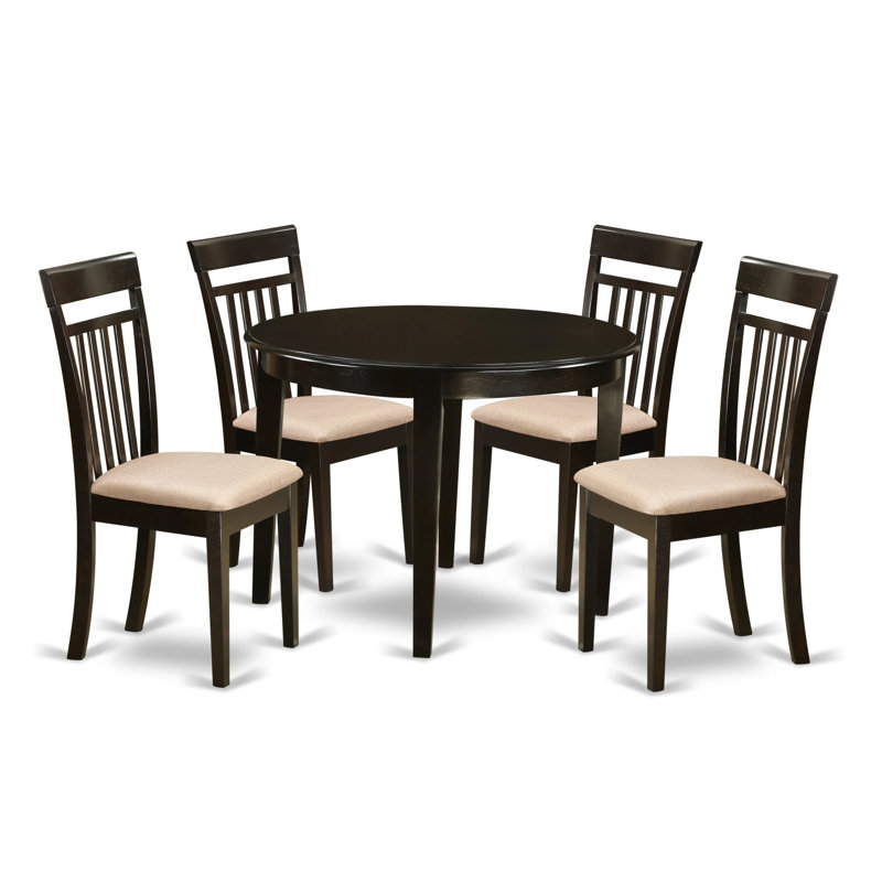 Ensemble de table de salle à manger moderne 5 pièces comprenant une table de cuisine ronde et 4 chaises de salle à manger en lin, cappuccino de 42 po x 42 po