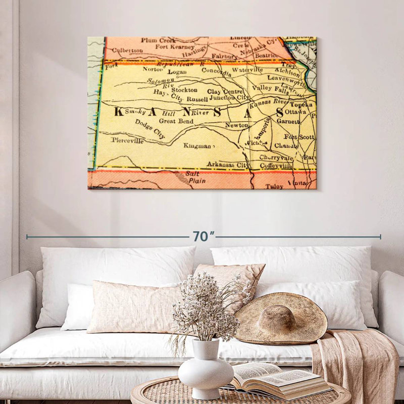 Carte de l'ancien style Kansas, H 30 po x l 45 po