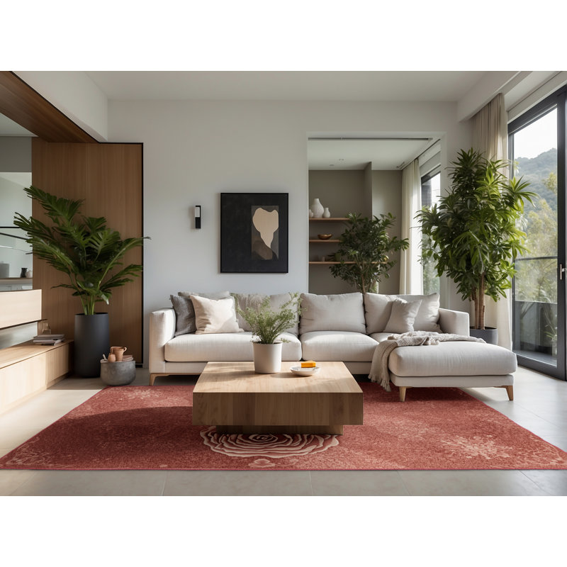 Soft Plush Ferrier Valentines Modern & Contemporary Abstract Area Rug in Brown – Rose Binding, 8x10