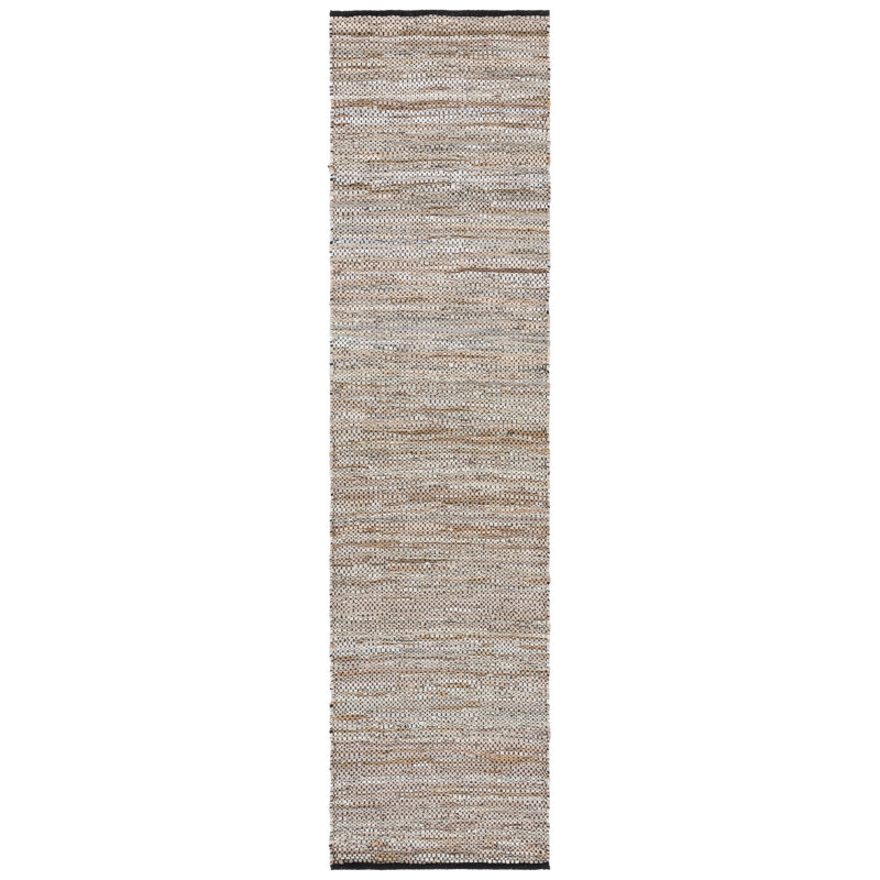 Exley Vintage Leather Hand Woven Leather/Cotton Solid Color Rug in Beige, Runner 2'3" x 9'