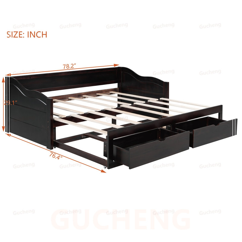 Lit de jour en bois robuste avec lit gigogne et rangement, canapé-lit extensible pour une utilisation polyvalente dans n'importe quelle maison