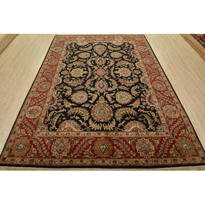 Tapis oriental en laine noir noué à la main 8 pi 1 po x 10 pi 3 po Agra