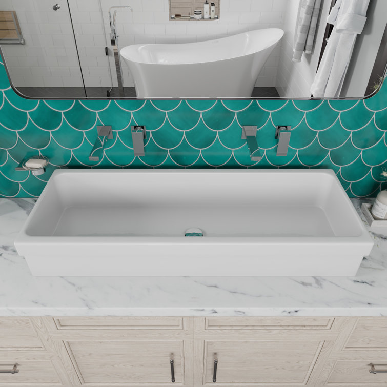 48" Fireclay Rectangular Trough Bathroom Sink