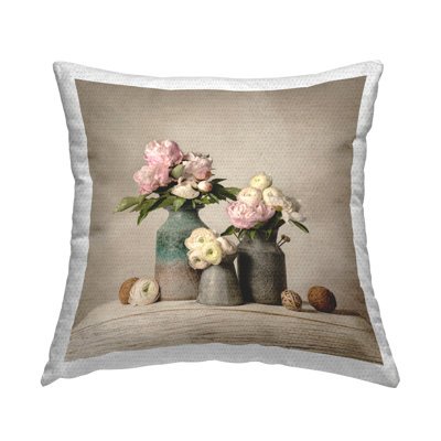 Three Spring Blooms Outdoor Printed Pillow by Leah McLean