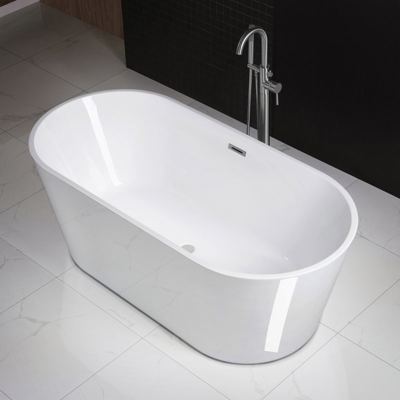 67" x 32" Freestanding Soaking Acrylic Bathtub, Chrome, White
