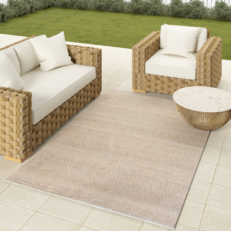  Contemporary Solid Hand-Woven Polyester Indoor/Outdoor Area Rug, Rectangle 10' x 14', Ivory/Beige