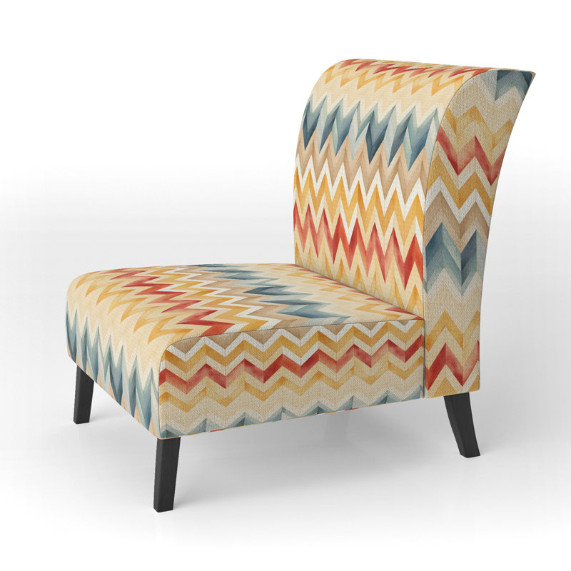 Motif géométrique à chevrons harmonisés - Fauteuil d'appoint et fauteuil rembourrés, Red/Gold/Beige/Blue Polyester Blend