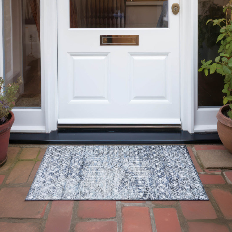 Machine Washable Indoor/Outdoor Claudian ACN1638 Blue 10' x 14' Rug, Rectangle 1 pi 8 po x 2 pi 6 po