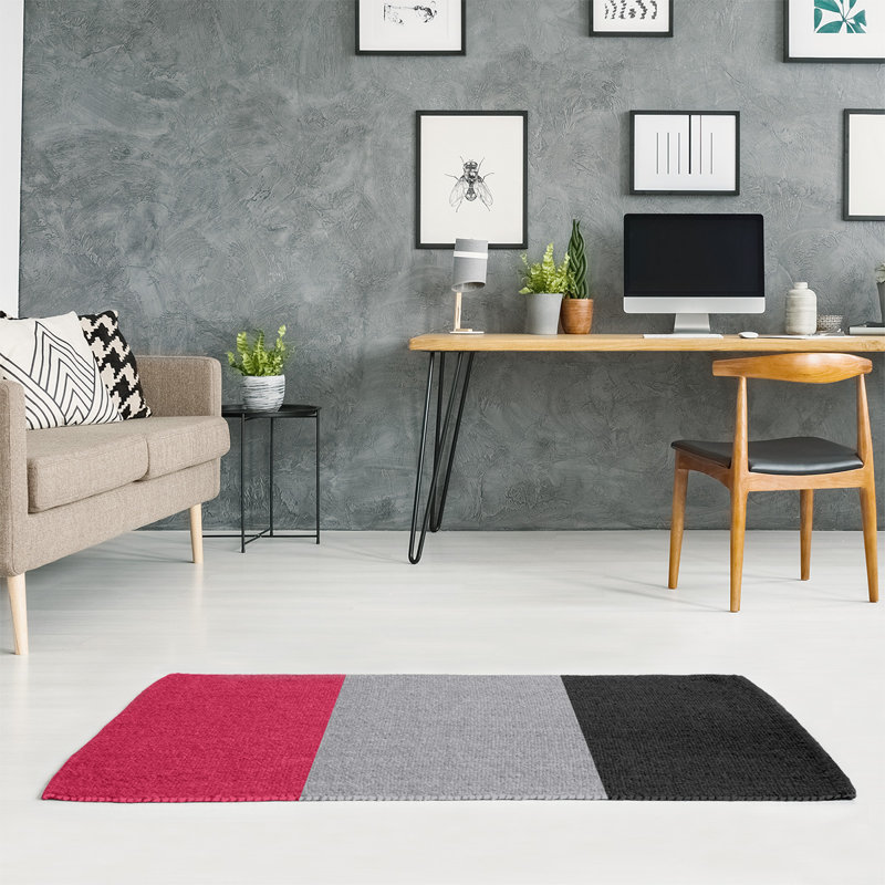 Tapis rouge rayé/argent/noir zone, Rectangle 9 pi x 12 pi