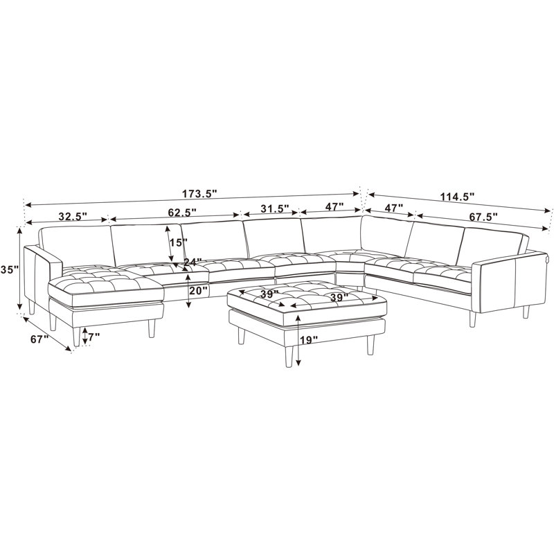Allysson 174" Wide Leather Match Right Hand Facing Modular Corner Sectional with Ottoman, Chesnut Leather Match