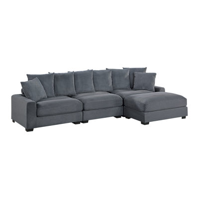 Contemporary Dark Gray 4Pc Modular Sectional Set Corduroy Couch LAF & RAF Chairs Armless Chair Ottoman Living Room Furniture