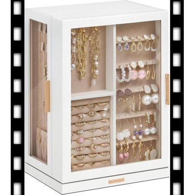 White 360° Rotating Jewelry Box With 7 Drawers Glass Window Vertical Organizer Dustproof Moisture-Resistant Storage Case