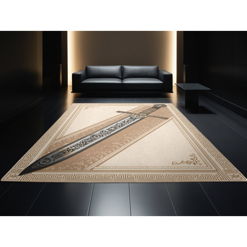 Tapis oriental classique beige lavable à la machine Rocco Claymore Sword, 4 x 6
