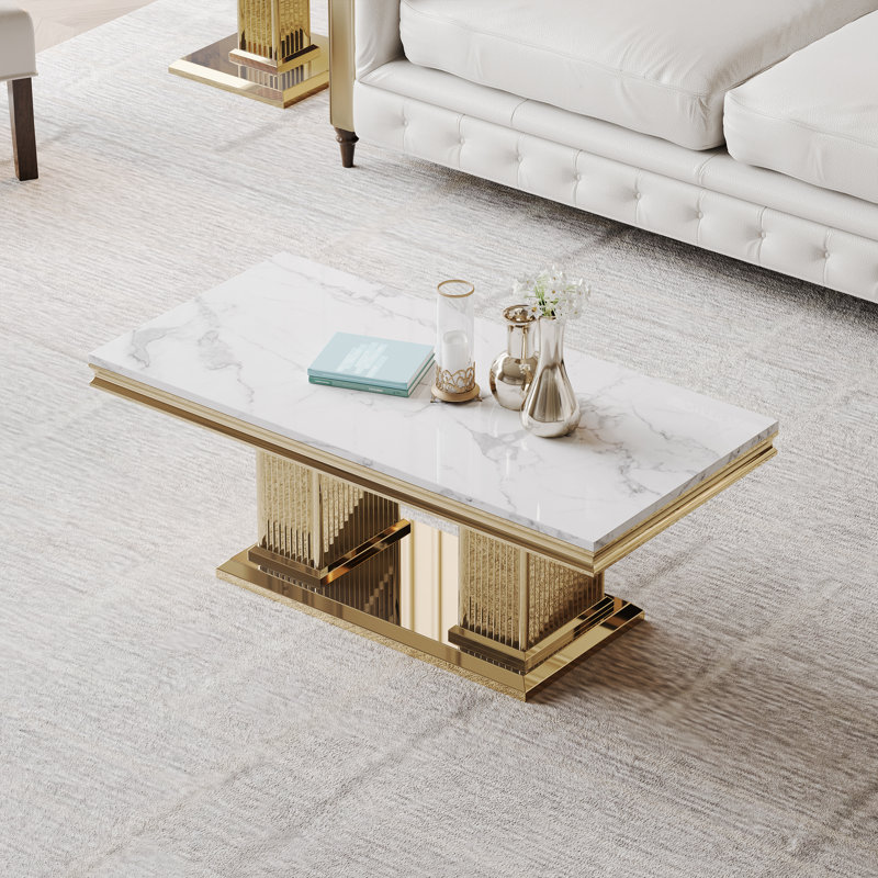 Coffee Table, Gold, Marble White