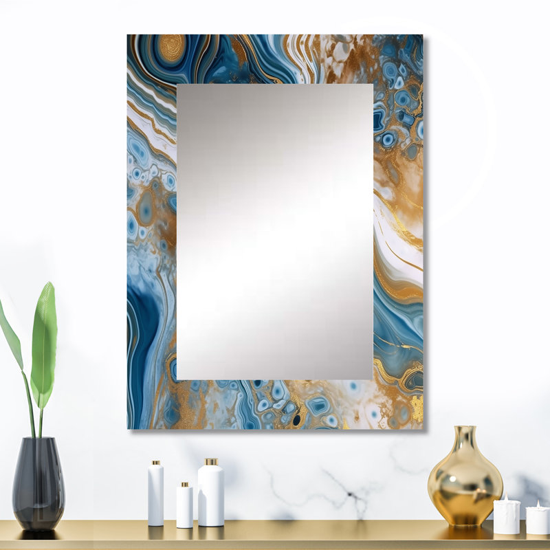 Rêves de marbre bleus et blancs - grand miroir abstrait, décor de miroir mural bleu unique, impression d'art en métal