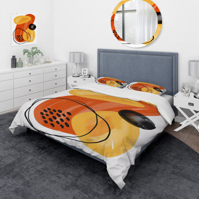 Minimal Abstract Shapes With Polka Dot Cloud II - Ensemble de housse de couette moderne - Microfibre de polyester