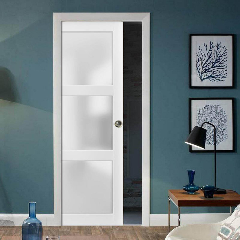 Porte blanche en verre givré Lucia, 42 po x 84 po