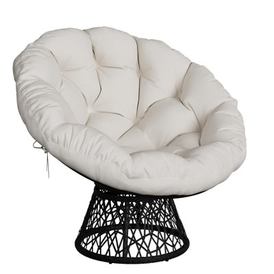 37" Papasan Chair with Thick Cushion, Ergonomic Wicker Lounge Chair with 360° Swivel Base, Heavy-Duty Steel Frame for Living Room, Bedroom & Reading Nook