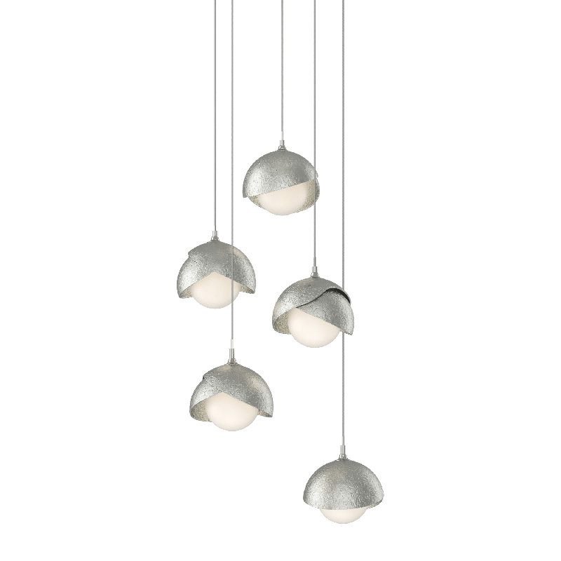 Brooklyn 5 - Light Cluster Geometric Pendant, Long: 15" to 130", Modern Brass, Dark Smoke