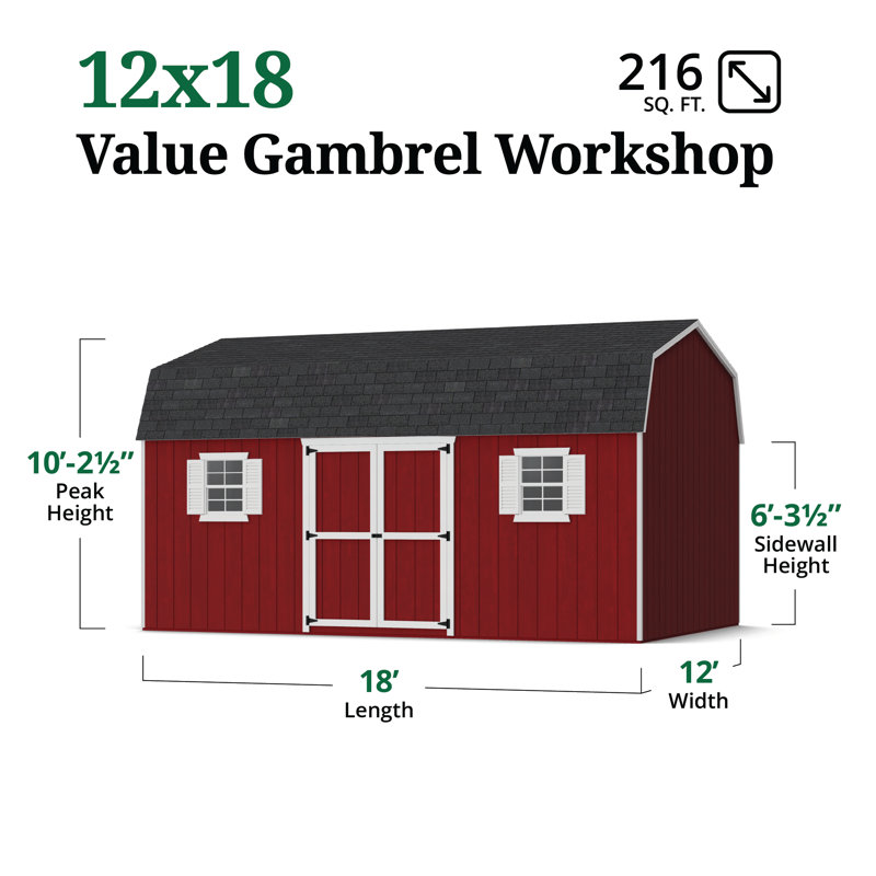 Value Gambrel Workshop Shed, 12x18 Without Floor