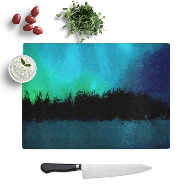 Tempered Glass The Northern Lights in Iceland in Abstract Chopping Board, 28.5 cm W x 20 cm L