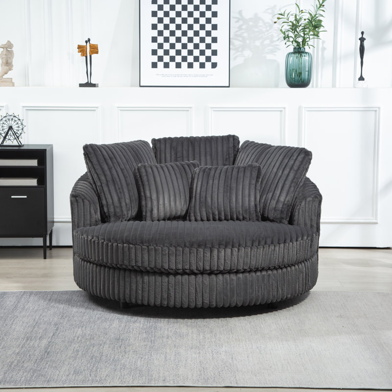 Upholstered Slipcovered Barrel Chair, Charcoal Faux Fur
