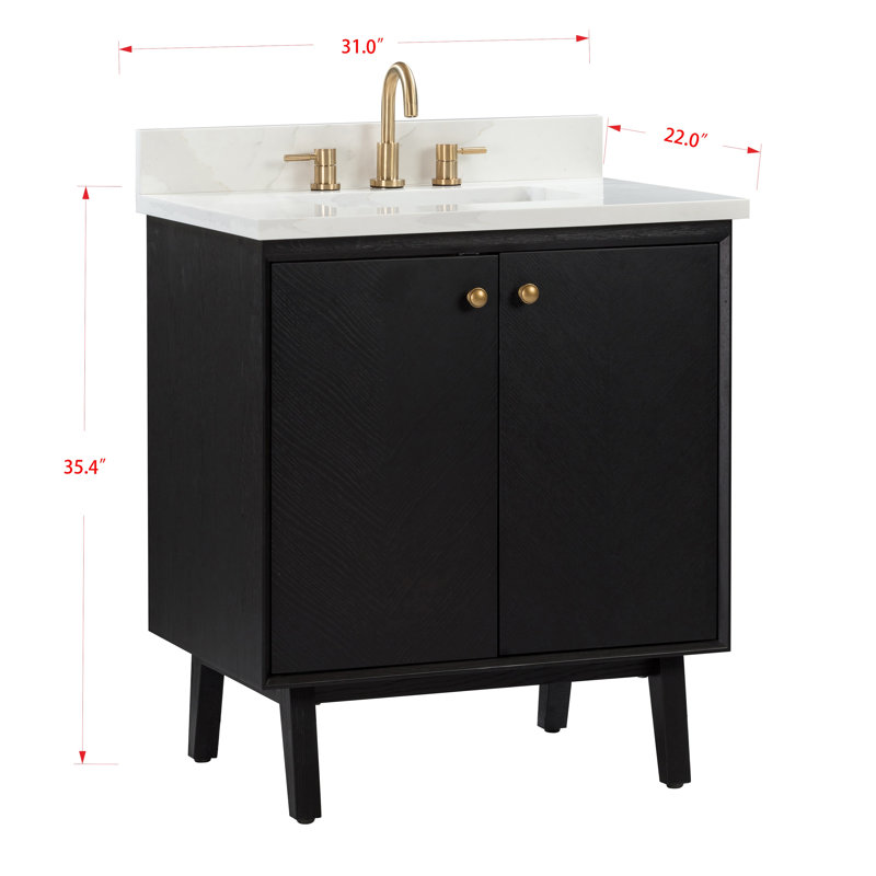 Adele 30'' Free Standing Single Bathroom Vanity with Quartz Top, Gold, Black, 61
