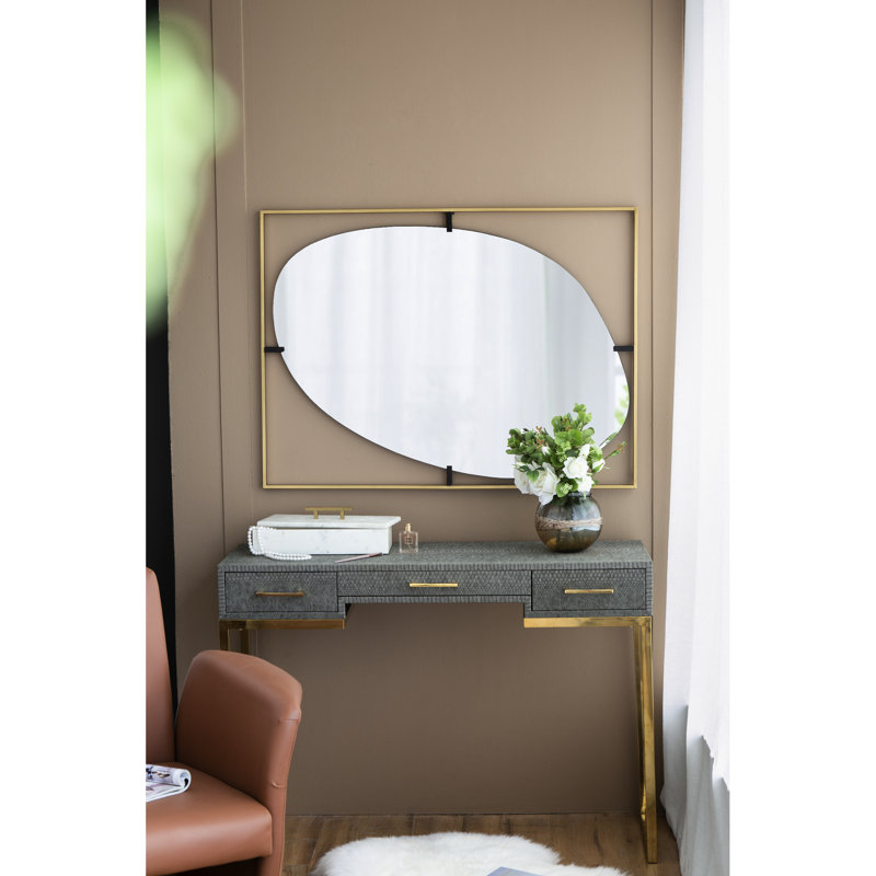 Miroir coquelicot avec cadre en métal doré 30 po x 1 po x 40 po - Pièce de décoration de salle de bain et de décoration de style ovale moderne Élément chic
