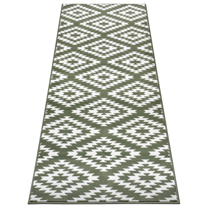 Flatweave Green Rug, Runner 80 x 300cm