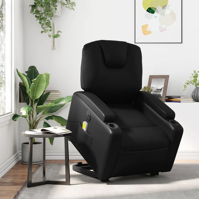 Fauteuil de massage en faux cuir, Similicuir noir