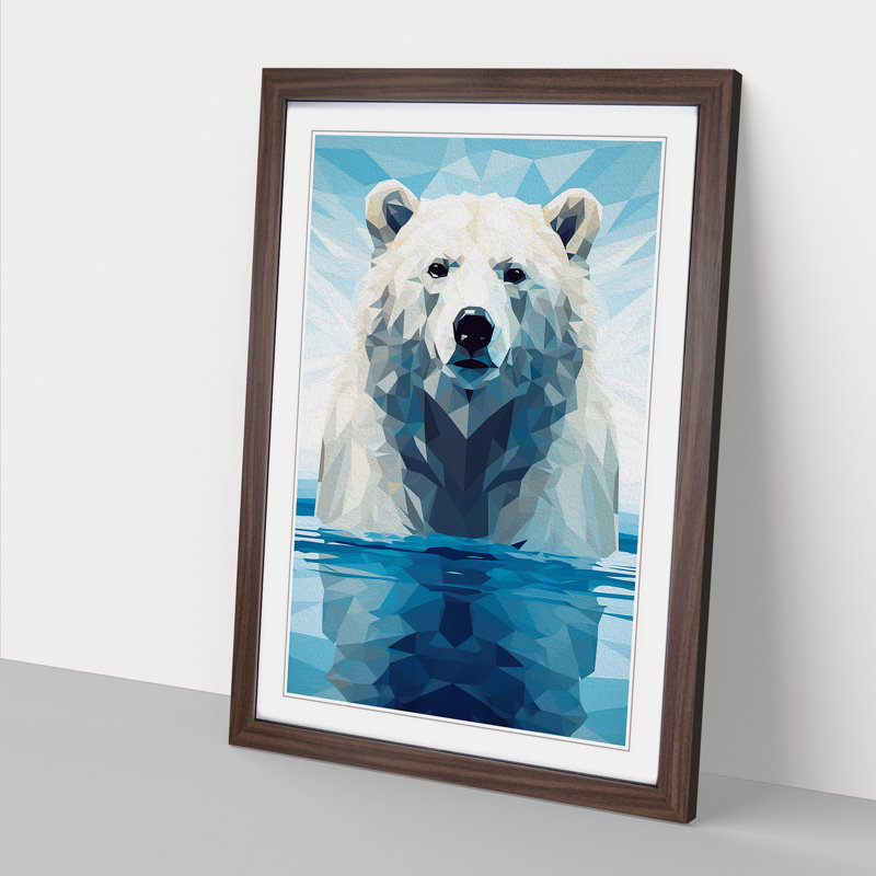 Polar Bear Geometric No.2 - Single Picture Frame Print on Wood, Walnut Framed, 64cm H x 46cm W x 2cm D