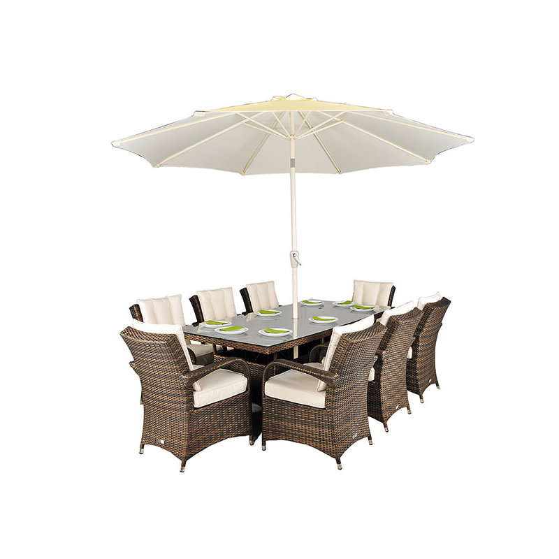 Harpenden 8 - Person Wicker Patio Dining Set with Rectangular Table , Cushions Included