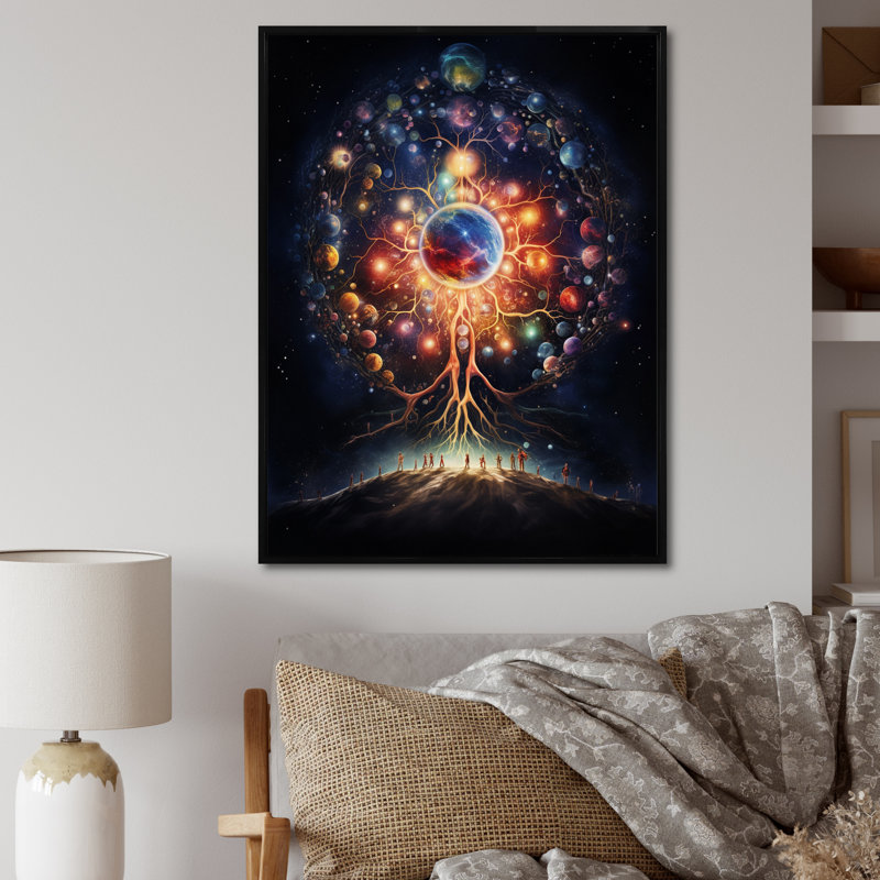 Magie Aura of Atomic Tree, impression botanique abstraite sur toile, Cadre flottant noir, H 40 po x l 30 po x P 1,5 po