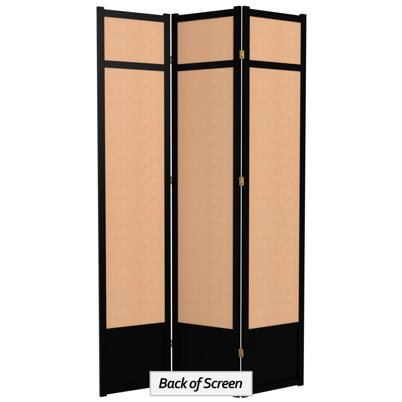 83.5" x 86" Jute Shoji 6 Panel Room Divider, Black, 3 Panel