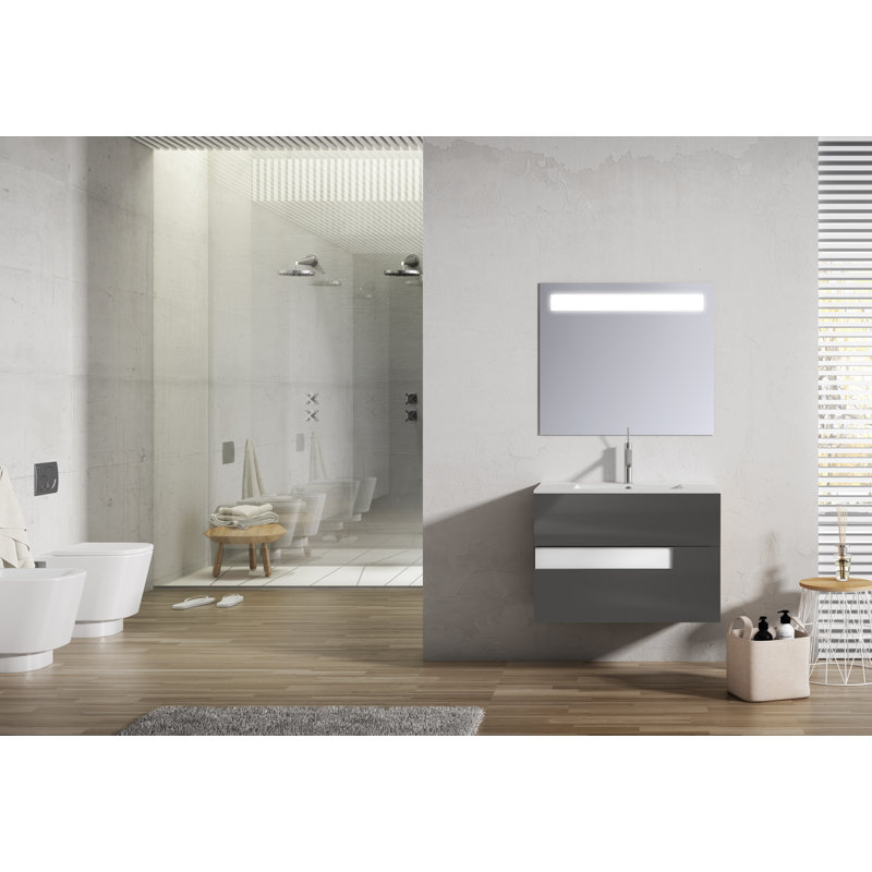 Malika 28" Wall-Mounted Single Bathroom Vanity Set, Gray/White