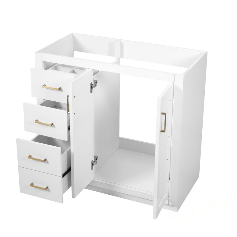Meuble-lavabo de 36 po en bois massif avec 3 tiroirs et portes à fermeture douce, solution de rangement élégante, meubles-lavabos (sans lavabo)