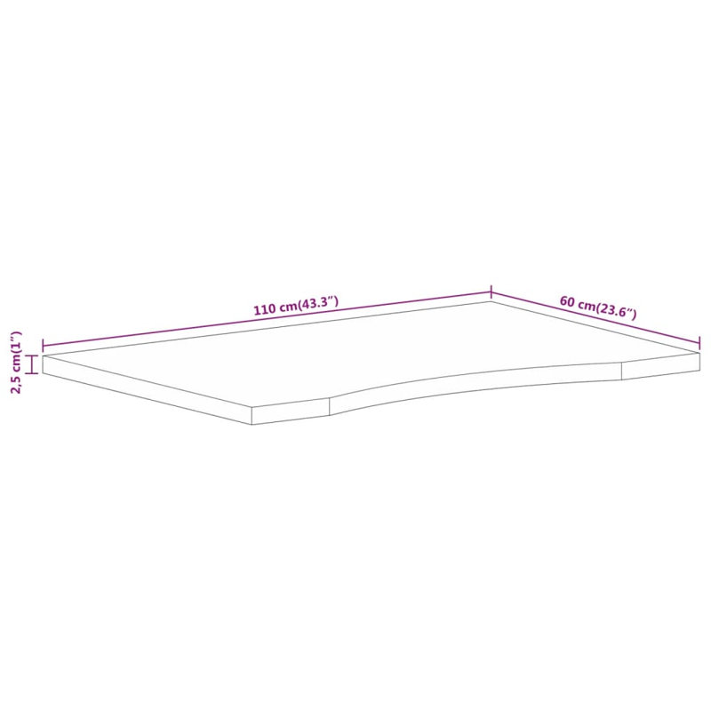 Merna Desk Table Top, 2.5cm H x 110cm W x 60cm D, Rough Mango Natural