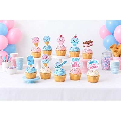 «Whats the Scoop» révèle des petits gâteaux, des glaces roses bleues pour garçon ou fille, ensemble de 10