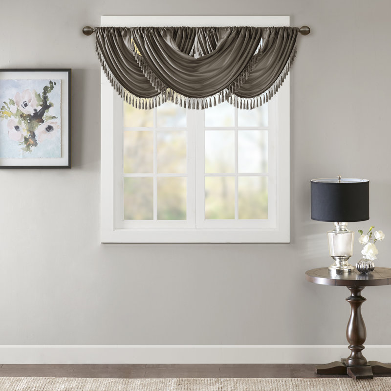 Elena Silk Scalloped 38" Window Valance, Pewter