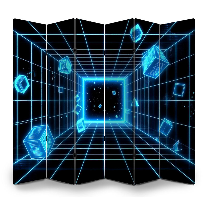 6 panneaux de paravent pliable paravent tunnel néon royal cubes cubes flottants grille de toile futuriste séparateur de pièce autoportant cloison de protection cloison d'intimité