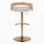 Tabouret de bar pivotant réglable en métal doré, bois blanchi et tissu d'avoine avec repose-pieds arrondi en forme de T, lot de 3-65468281-65468282