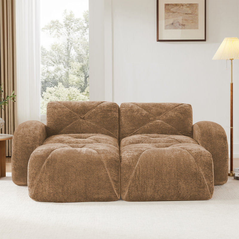 Canapé modulaire en U capitonné et désossé 4 pièces avec 2 repose-pieds Klyrith, sans assemblage requis, Velours brun clair