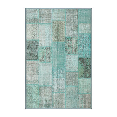 Tapis bleu ciel/crème contemporain Quattro