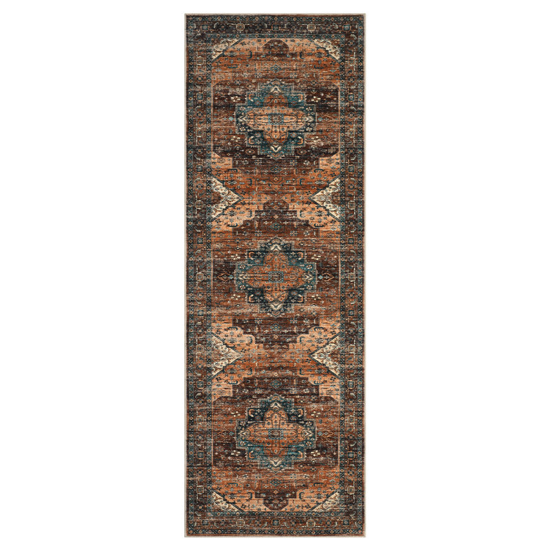 Machine Washable Area Rug Vintage Area Rugs Non Slip Backing Distressed Carpet for Living Room Kitchen Entryway, Brown